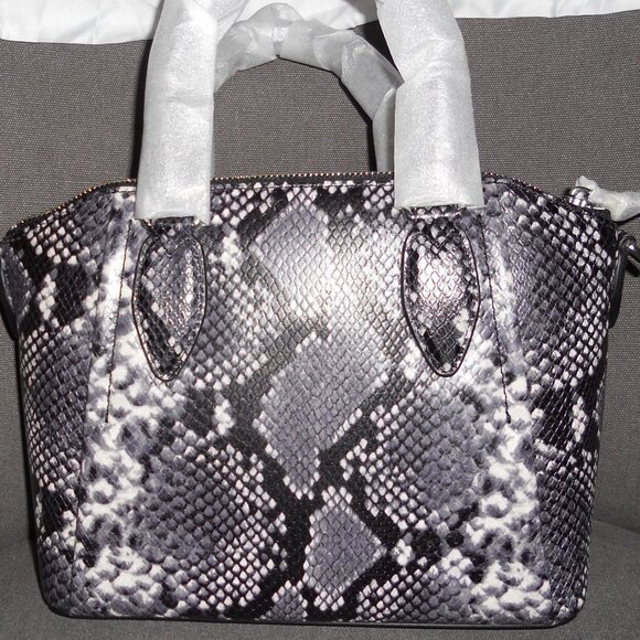 NWT Great Gift Michael Kors Black/White Sienna Medium Python Leather Satchel - Picture 4 of 11